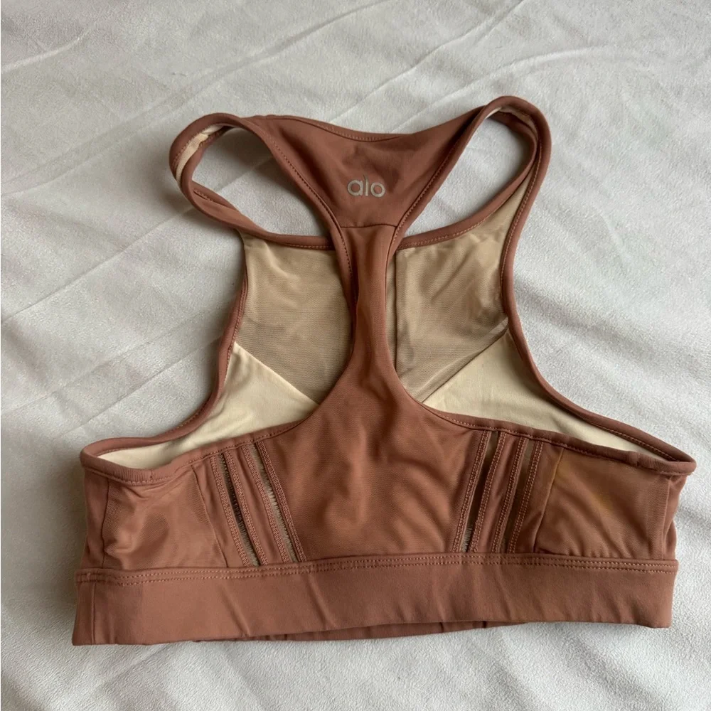 Alo Yoga Half Moon Sports Bra Rust Red Small high Neck‎ Racerback light support